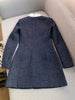 Designer Women Tweed Mini Dress Slim Fit High Waist Stand Collar Spring Office Ladies Long Sleeve Elegant A Line Dress