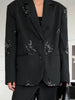 Women Black Sequin Embroidery Blazer 2 Piece Set Full Sleeve Lapel V-neck Coat Wide Leg Pants Suit Lady Spring Autumn Wears