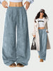 Women's Retro Corduroy Cargo Pants Casual Drawstring Straight Sports Pants Drape Daily Commuting Wide Leg Pants
