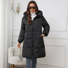 Winter Women's Long Coat Windproof Warm Padded-Cotton Coat Simple Loose Hooded Parkas Plaid Quilted Jackets for Woman
