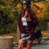 Casual Soft Martini Green Bomber Jackets Women Long Lantern Sleeve Oversized Autumn Winter Coats Outwears