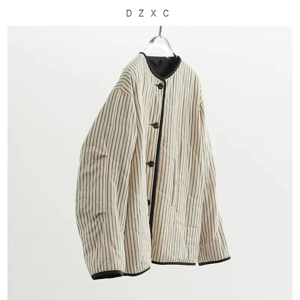 Reversible Short Padded Jacket for Petite Women, Casual Loose-Fitting Thick Cotton Coat with Color-Blocking Design for Women in Winter