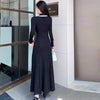 Brand Knitted Maxi Dress Elegant Turn-down Collar Embroidery Long Sleeve Shirt Dress Lady Sweater Vestidos