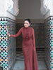 Solid Draped Neckline Long Dress Women Elegant Full Sleeve Cinched-waist Pleated Bodycon Robe Lady Chic Evening Dinner Gown