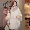 8 Colors Women Mantle Winter Faux Fur O Neck Poncho Cardigan Overcoat Outer Loose Capes Cloak Big Pendulum Oversize Belt Coat