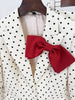 High Street Designer Suit Women Bow Decorated Polka Dot Blazer Pants Set 2PCS