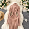 Autumn Winter Twist Women's Wrap Knitted Dresses Long Sleeve Sheath Knitwear Office Bodycon Dress Female