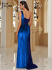 Wine Sequin Evening Dress Elegant Women One Shoulder Draped Split Wedding Party Prom Dresses Bridesmaid Wine Long Gown