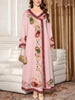 Plus Size Middle Eastern Gown Western V-Neck Printed Women's Dress for Commute Loose Vacation Style Long Sleeve Dress