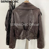 Women's Black Faux Leather Cropped Moto Jacket Asymmetric Zip PU Biker Coat Female Autumn Vintage Punk Outerwear