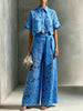 Elegant Women's Sets Sexy Lace Hollow Shirt Short Top + Wide-leg Pants Two Piece Set Women Suits Solid Color Sets Female