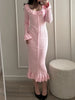 Brown Knitted Dresses For Women Maxi Elegant Trumpet Sleeves Knit Fishtail Dresses Women Long Ruffled Dresses Maxi