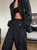 Women Black Sequin Embroidery Blazer 2 Piece Set Full Sleeve Lapel V-neck Coat Wide Leg Pants Suit Lady Spring Autumn Wears