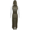 Cyber Gothic Desert Walker Hooded Dresses Y2k Punk Grunge Hollow Out Midi Dress Women Sexy Split Side Solid Streetwear