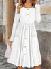 Elegant Solid Color Button-Detail Round Neck Long Sleeve Mid-Length Plus Size Women's Dress for Autumn