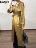 Spring Autumn Long Soft Elegant Flowy Satin Acetate Trench Coat for Women Chic British