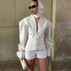 Striped Suit Outwear For Women V-Neck Patchwork Commute Slim High Waist Autumn Coat Female Blazers Coat
