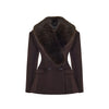 Women Short Fitted Wool Blend Coat, Wide Faux Fur Lapel Collar, Double Breasted Elegant Slim Waist Winter Outerwear For Female