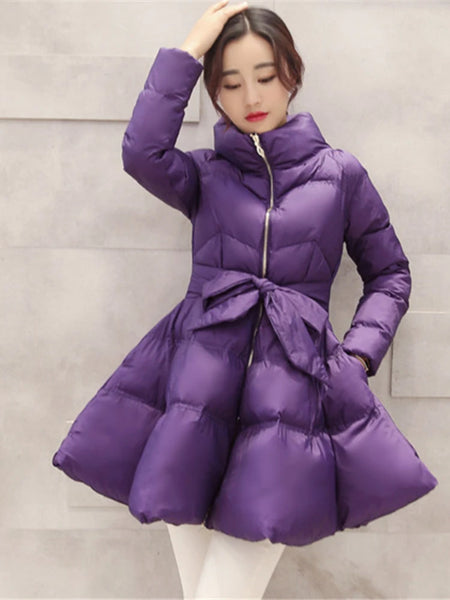 Winter Coats Women Warm Outerwea Cotton Padded Jackets Womens Clothing Belt Zipper Parkas Femme A-word Jacket