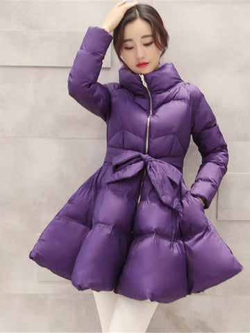 Winter Coats Women Warm Outerwea Cotton Padded Jackets Womens Clothing Belt Zipper Parkas Femme A-word Jacket