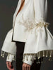 Women Pearl Tassel Jacket Elegant Stand Collar Pearl Fringed Decor Embroidery Flare Sleeve Coat Autumn Winter Outwear