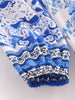 Boho White Blue Totem Print Bow Lacing up Neck Long Straight Dress Women Viscose Cotton Full Sleeve Maxi Robe Holiday