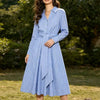 Stripe Shirt Dress Women's Single Breasted Belted Long Dress Multicolor for Spring Commute Holiday