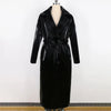 Spring Autumn Long Waterproof Shiny Reflective Black Patent Leather Cocoon Coat Women Sashes Designer Clothes