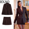 Elegant Skirts Set For Women's 2 Pieces Outfit Spring Long Blazer Coat Mid Waist Mini Skirts Office Skirts Set
