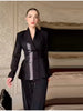 Black Blazer Jacket Pant Sets Chic Double Breasted Slim Waist Suit Coat Wide-leg Suit Trousers Spring Lady Party Outfits