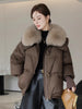 Winter Warm Goose Down Jackets Removable Fur Collar Puffer Jackets Women Thick Female Streetwear White Duck Down Jacket Coat