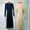 2 Colors Women A-Line Elastic Waist Robe Spring Contrast Color Slim Knit Midi Dress Spring