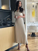 Women's High Waist Knitted Rib Slim Maxi Dress Casual Loose Elegant Temperament Long Dress for Autumn Femme Solid Color Dress