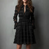 Sexy Sheer Mesh Fringe Trim Mini Dress Woman Spring V Neck Ruffles Pleated Party Dresses Autumn Long Sleeve Ruched Bodycon Dress