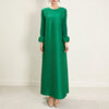 Pleated Dress Women's Round Neck Long Sleeve Casual Loose Lady Elegant Women's Dress