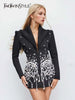 Temperament Spliced Diamonds Dress For Women Lapel Long Sleeve High Waist Patchwork Sequins Chic Dresses Female
