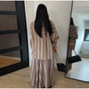 Striped Long Pants Set Color Block Turn Down Collar Three Quarter Sleeve Shirt Wide Leg Bottoms Casual Chic Women Outfits