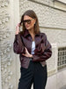 Wine Red Pu Leather Long Sleeve Lapel Collar Zipper Jackets Women Loose Short Coats Female Autumn Office Daily Wear