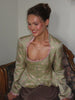 Jacquard Satin Women Jacket Square Neck Ruffle Trim Button Front Flare Long Sleeve Slim Top Chic Autumn Daily Wear