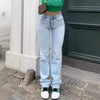 selling women's light blue slim fit high waist stretch casual versatile straight jeans for women