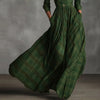 Women Plaid Shirt Dress V Neck Single Breasted Split Asymmetrical Hem Pocket Maxi Dress Ladies Elegant Casual Vintage Long Dress