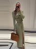 Casual Glossy Fitted Button‑Detail Jacket Skirt Set Lapel Collar Long‑Sleeve Autumn Women Outfit Warm Lady Two‑Piece Suit