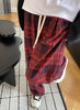 Women's High Waist Plaid Trousers Autumn Winter Korean Retro Straight Pants Loose Fit Drawstring Wide Leg Trouser Mujer