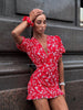 Women White Floral Print Puff Sleeve Blazer Collar Peplum Mermaid Midi Dress Elegant Casual Gown Bridesmaid Wedding Sundress