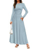 Autumn Women Long Sleeve Maxi Dress Comfortable Fit Ruched Detail Multi Color for Casual Everyday Wear