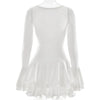 Sexy Black White Patchwork Ruffles Short Dress Women's Long Flare Sleeve Lace-up Evening Party Mini Dresses Female Blue Pink Red