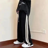 Korean Wide Leg Pant Women Loose Casual Striped High Waist Woman Hiphop Elastic Waists Pocket Straight Pants