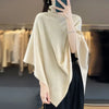 Women's 100% Wool Knitted Poncho Shawl Cloak Bat Sleeve High Collar Irregular Loose Warm Soft Pullovers Autumn Winter Outerwear
