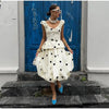 Polka Dot Puff Sleeve Dress Women's V-neck Waist Cinching Pleated Mini Dresses Spring Lady Elegant Casual Wear