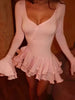 Flare Sleeve Ruffle Sexy V Neck Mini Dress Women Robe Irregular Single-breasted High Waist Slim A-line Club Dress